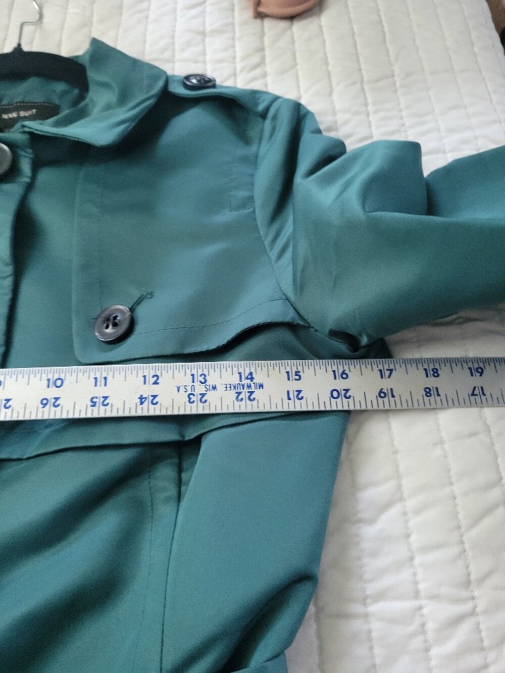 MNG Suit Teal Green Belted Trench Coat Epaulette Detail Sz XS - Picture 6 of 8